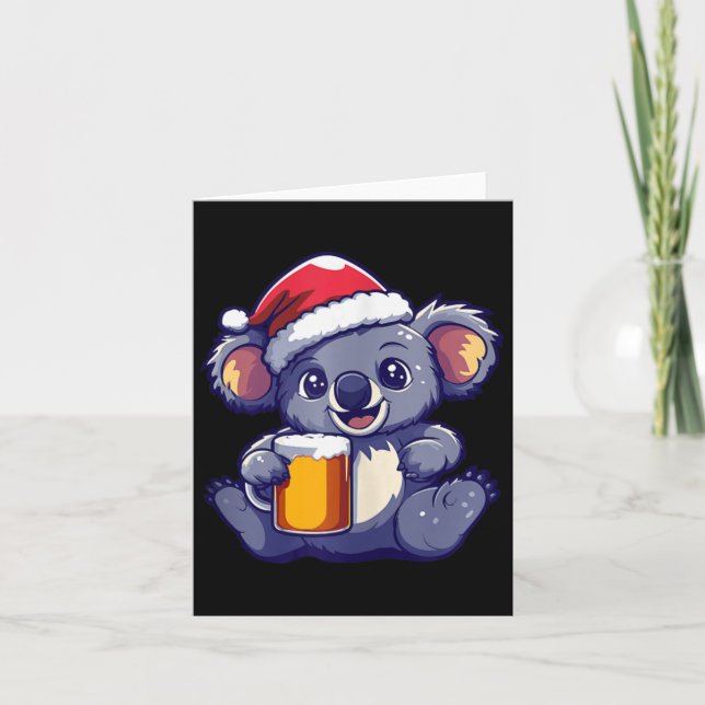 Weihnachten Koala mit Bier-Comic Karte (Vorderseite)