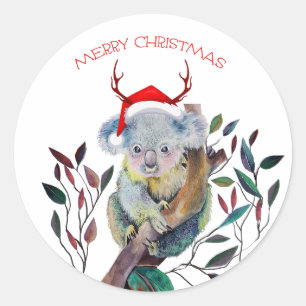 Weihnachten Koala mit Weihnachtsmannmütze Runder Aufkleber
