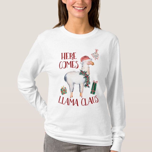 Weihnachten kommt hier Llama Claus T-Shirt (Vorderseite)