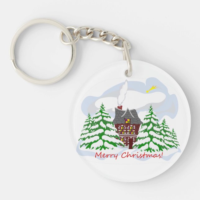 Weihnachten kommt in das Familienhaus Schlüsselanhänger (Vorderseite)