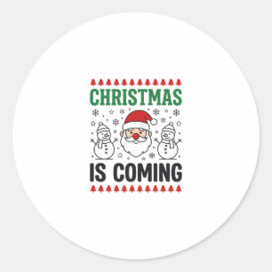 Weihnachten kommt Santa Schneemann Design Runder Aufkleber