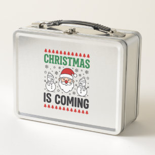Weihnachten kommt Weihnachtsmann Schneemann Design Metall Brotdose