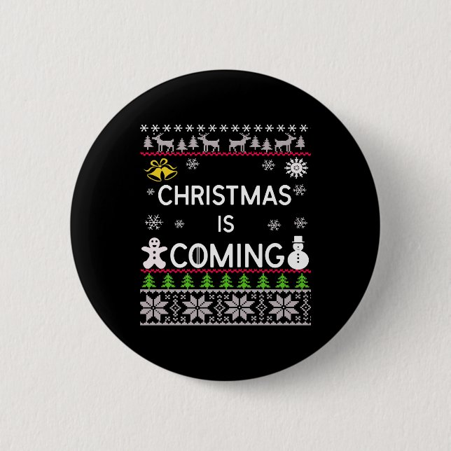 Weihnachten kommt zu Weihnachten Pullover Button (Vorderseite)