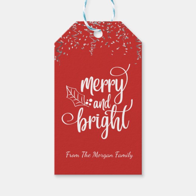 Weihnachten, Konfetti, Rot, Fröhlich und hell Geschenkanhänger (Vorderseite)