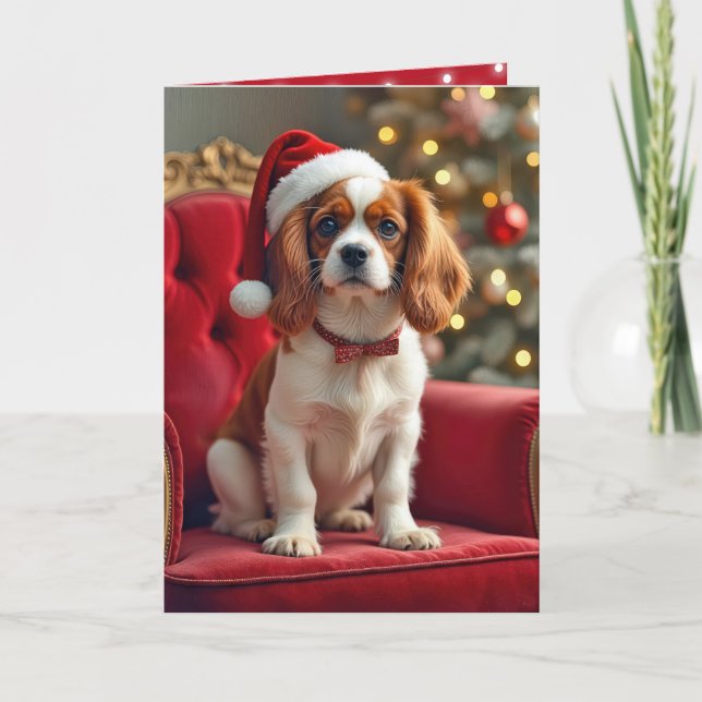 Weihnachten König Charles Spaniel auf einem roten  (Vorderseite)