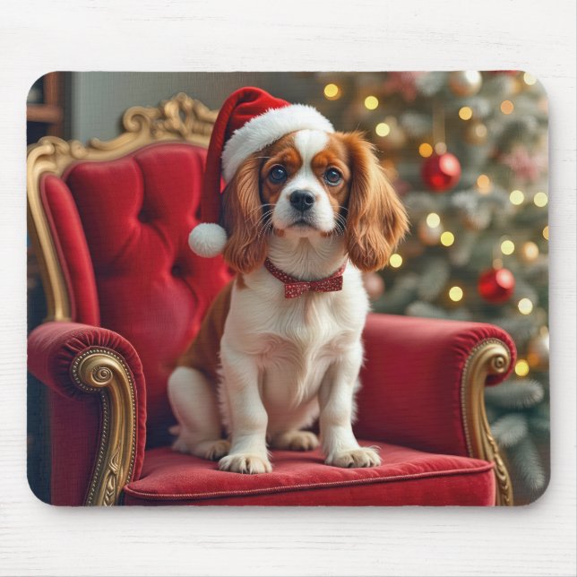 Weihnachten König Charles Spaniel auf einem roten  Mousepad (Vorne)