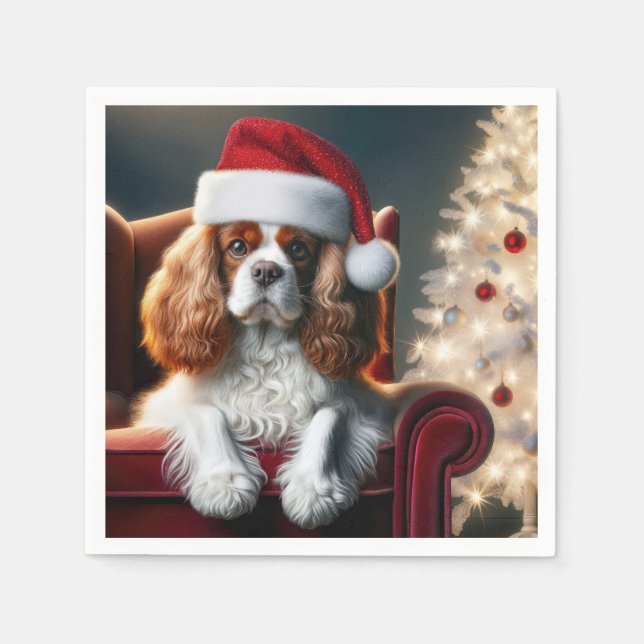 Weihnachten König Charles Spaniel auf einem roten  Serviette (Vorderseite)