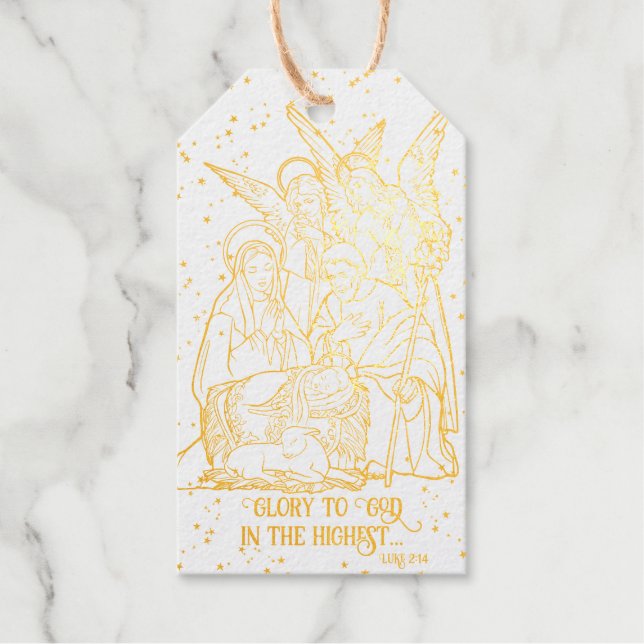 Weihnachten Krippe Bibel Verse Ruhm zu Gott Geschenkanhänger (Vorderseite)