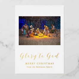 Weihnachten Krippe Ruhm zu Gott Gold Folieneinladung