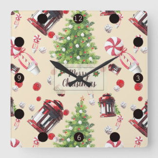Weihnachten Kunstmuster Quadratische Wanduhr