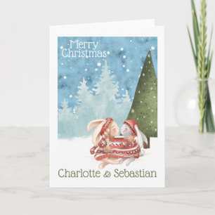 Weihnachten Küssen Bunny Rabbits im Winter Sweater Karte