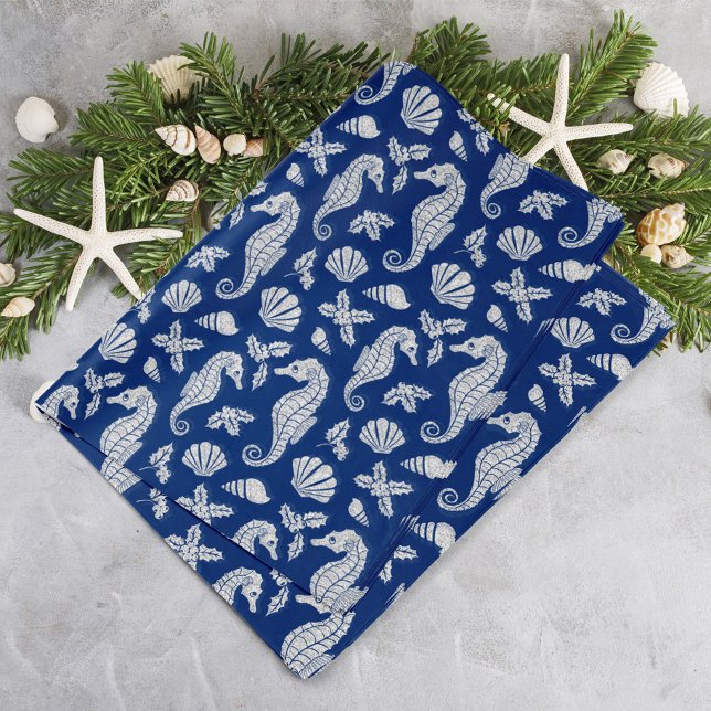 Weihnachten Küste Seepferd Glitzer Navy Blue Seidenpapier (Von Creator hochgeladen)