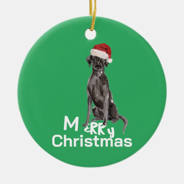 Weihnachten Labrador Hund White Green Merry Gruß Keramik Ornament (Vorne)