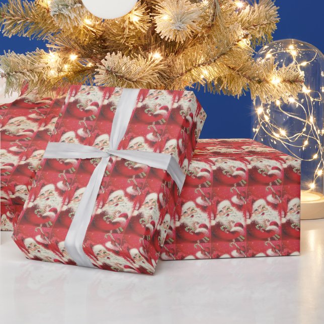 Weihnachten lächelnd Weihnachtsmann hält Kerzenleu Geschenkpapier (Feiertage)