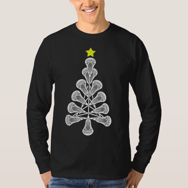 Weihnachten Lacrosse Tree Lacrosse Spielergeschenk T-Shirt (Vorderseite)