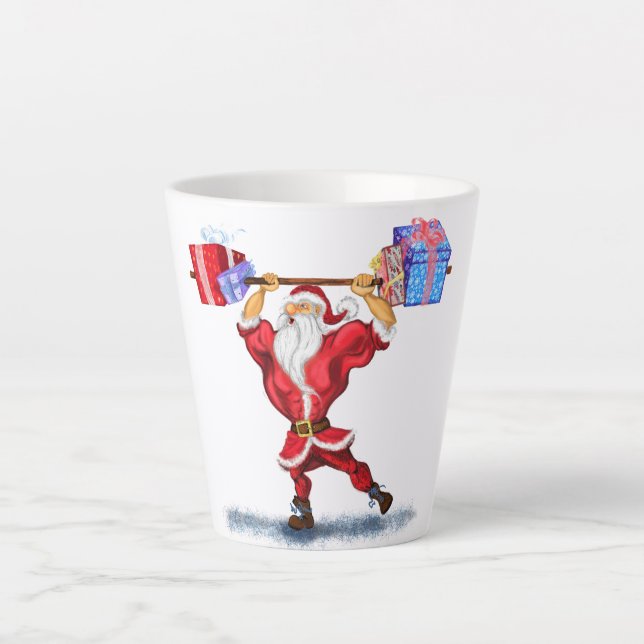 Weihnachten Latte Tasse Bodybuilder Santa mit Gesc (Vorderseite)