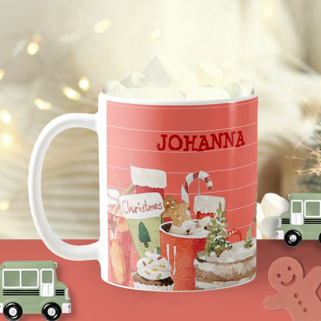 Weihnachten Leckereien Girly Pink Wasserfarbe Kaffeetasse (Pink Watercolor Christmas Treats Girly Festive Coffee Mug ©Susanne Sachers - Sunny Mind 🌞)