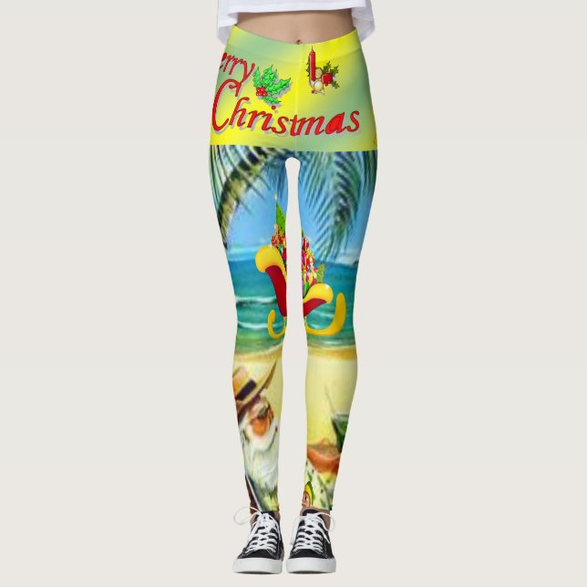 Weihnachten Leggings, Beach Bum Santa Leggings (Vorderseite)