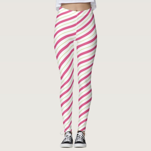 Weihnachten Leggings Pink Candy Cane Stripes (Vorderseite)