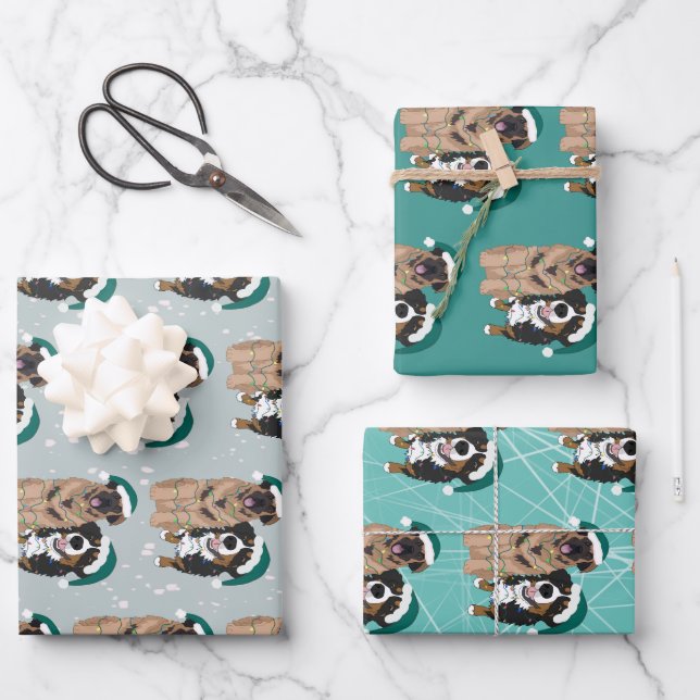 Weihnachten - Leonberger und Berner Hund Geschenkpapier Set (Vorderseite)