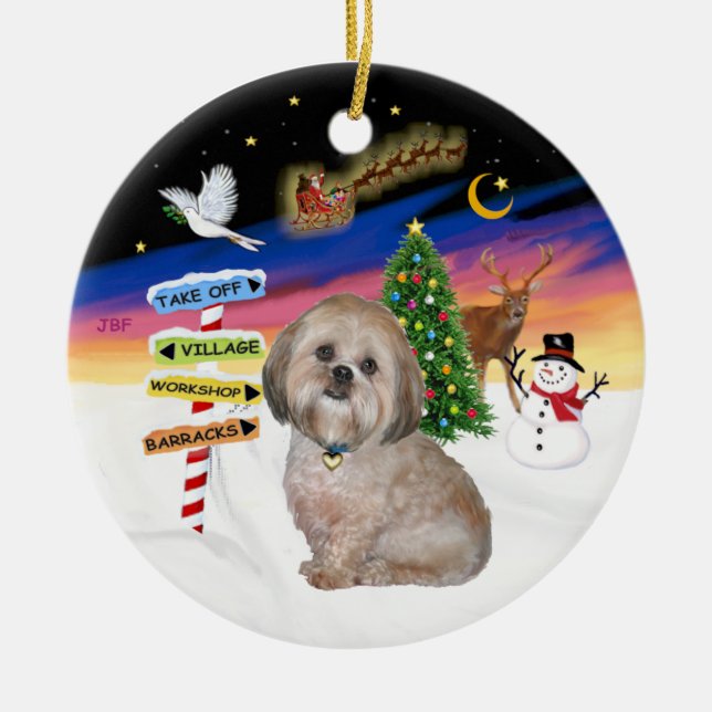 Weihnachten - Lhasa Apso (L) Keramik Ornament (Vorne)
