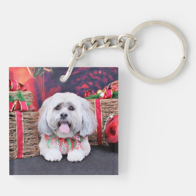 Weihnachten - Lhasa Apso - Solo Schlüsselanhänger (Rückseite)