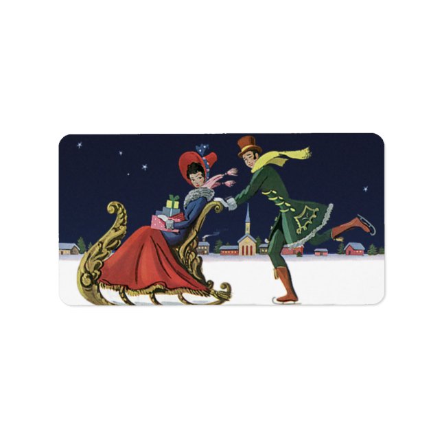 Weihnachten, Liebe Ice Skaten Adressaufkleber (Vorne)