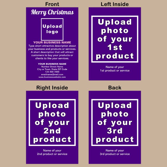 Weihnachten Lila geklappte Grußkarte Karte (Purple Christmas folded greeting card with your business brand and products or services.)