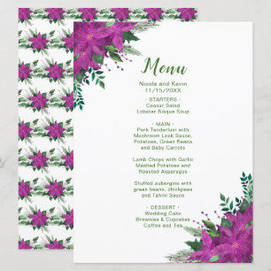 Weihnachten lila Poinsettia Blume Hochzeitmenü Menükarte