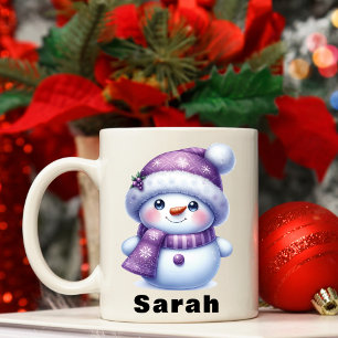 Weihnachten Lila Snowman Individuelle Name Kaffeetasse