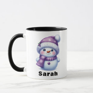 Weihnachten Lila Snowman Individuelle Name Tasse