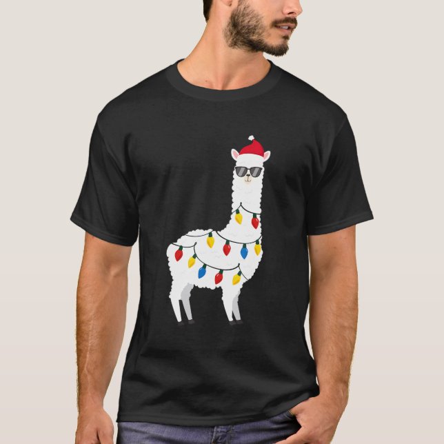 Weihnachten Llama Weihnachtsmannmütze Sonnenbrille T-Shirt (Vorderseite)
