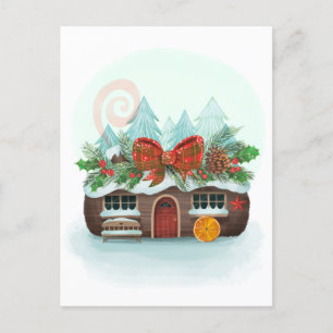 Weihnachten Log House Postkarte