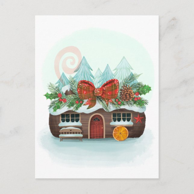 Weihnachten Log House Postkarte (Vorderseite)