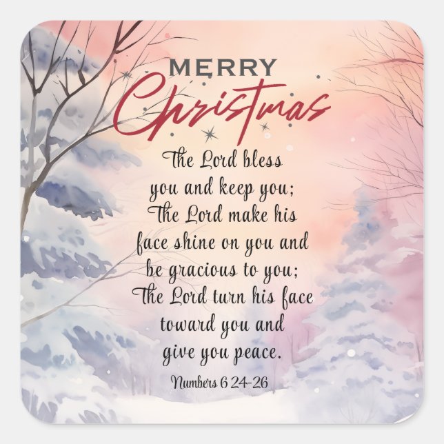 Weihnachten Lord Bless You Bible Verse Winter Szen Quadratischer Aufkleber (Vorderseite)