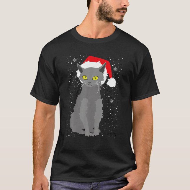 Weihnachten Lykoi Cat Weihnachtsmannmütze Weihnach T-Shirt (Vorderseite)