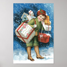 Weihnachten, Mädchen mit Geschenken im Winter Schn Poster