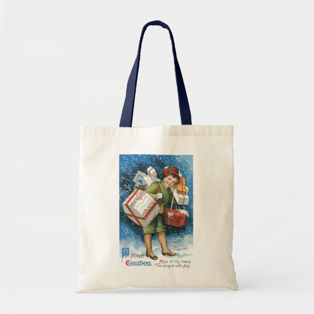 Weihnachten, Mädchen mit Geschenken im Winter Schn Tragetasche (Vorne)