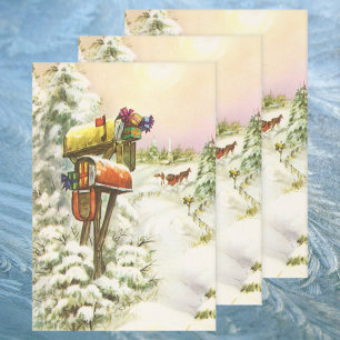 Weihnachten, Mailboxen im Winter Landschaft Geschenkpapier Set