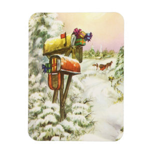 Weihnachten, Mailboxen im Winter Landschaft Magnet