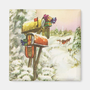 Weihnachten, Mailboxen im Winter Landschaft Magnet