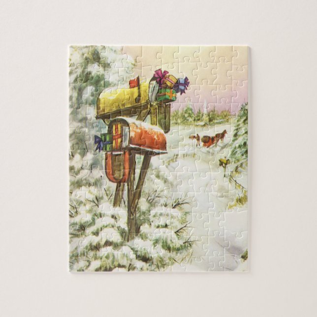 Weihnachten, Mailboxen im Winter Landschaft Puzzle (Vertikal)