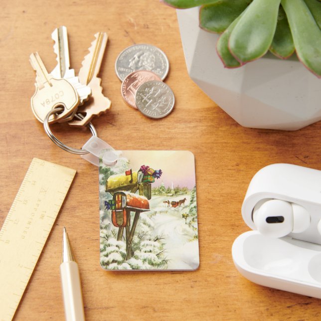 Weihnachten, Mailboxen im Winter Landschaft Schlüsselanhänger (Schreibtisch)