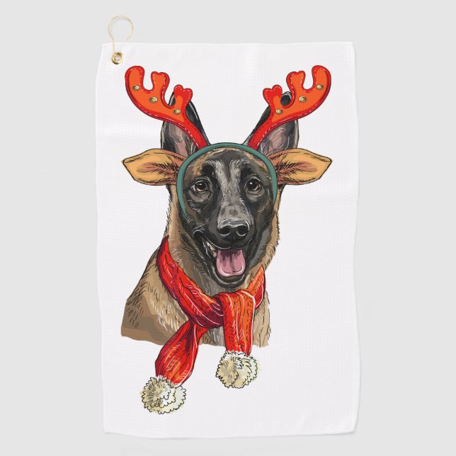 Weihnachten Malinois Hund Handtuch (Vorderseite)