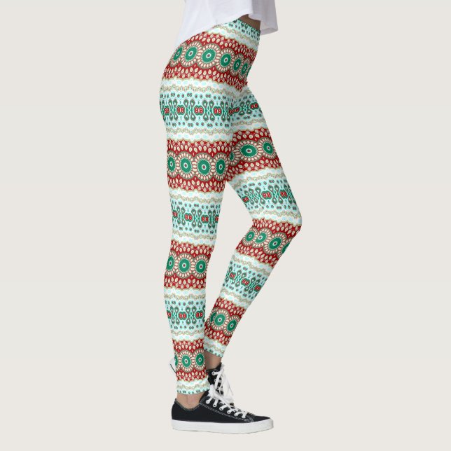 Weihnachten Mandala in Rot, Grün und Mattiert Blau Leggings (Rechts)