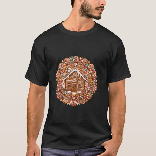 Weihnachten Mandala mit Gingerbread House Long Sle T-Shirt (Vorderseite)