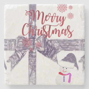 Weihnachten Marmor Stein Untersetzer, Schneemann Steinuntersetzer