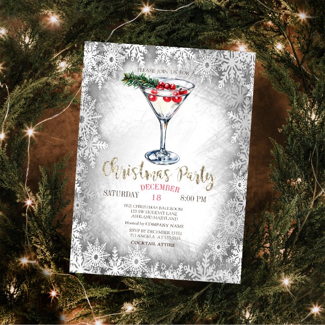Weihnachten Martini Snowflakes Grau Weihnachten Einladung (Von Creator hochgeladen)