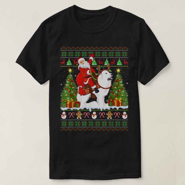 Weihnachten Match Ugly Santa Riding Große Pyrenäen T-Shirt (Design vorne)