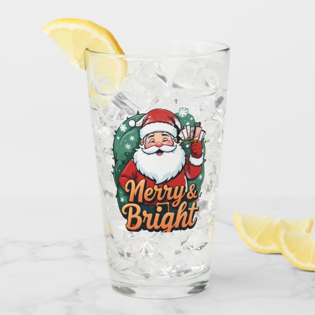 Weihnachten - "Merry & Bright Santa" Glas (Vorderseite Ice)